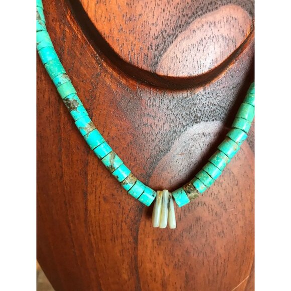 Vtg Necklace Graduated Disc Turquoise & Shell With Mother Of Pearl Discs - Picture 4 of 10